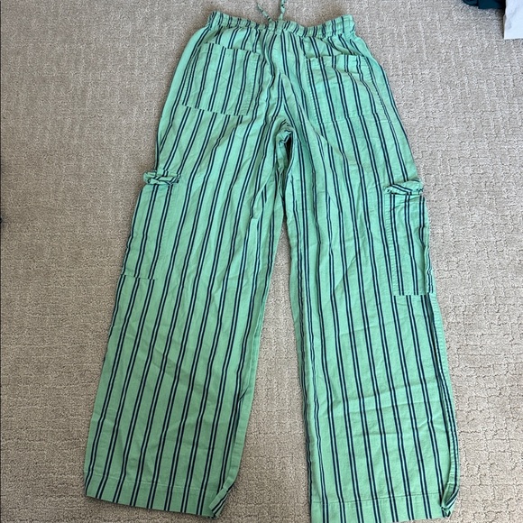 Damson Madder “sydney coastal cargo pants” mint green stripe drawstring linen - Picture 10 of 12